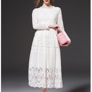 FRMZ White All-Over Lace Long Sleeve Dress